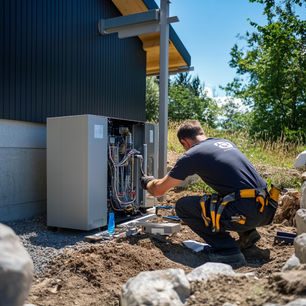 Montaż pompy ciepła przy budynku - TOMEX